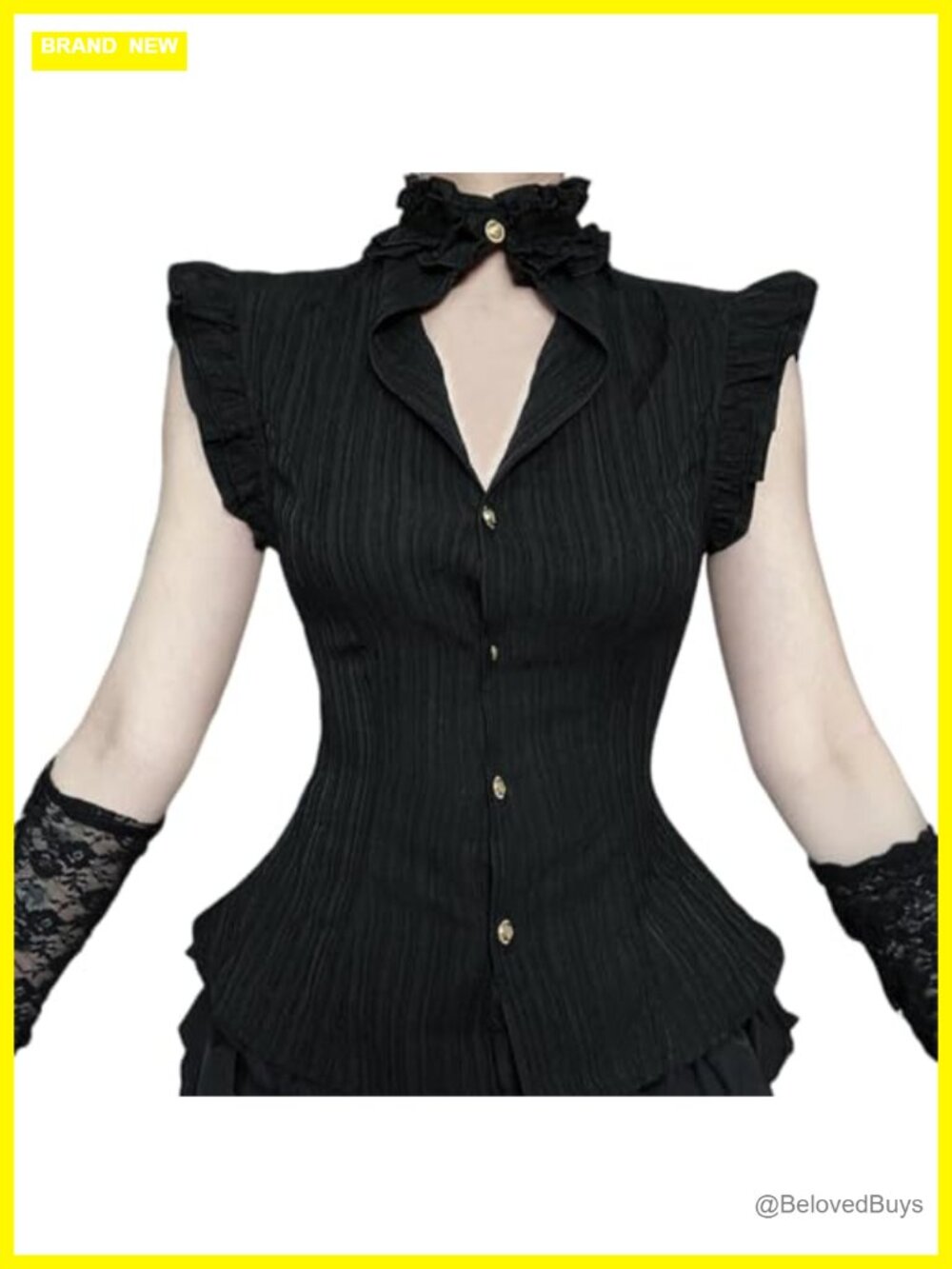 Womens Gothic Crop Top Turtleneck Ruffle Y2K Punk Grunge Tank